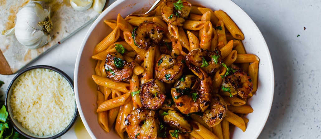 Penne with Spicy Garlic Shrimp
